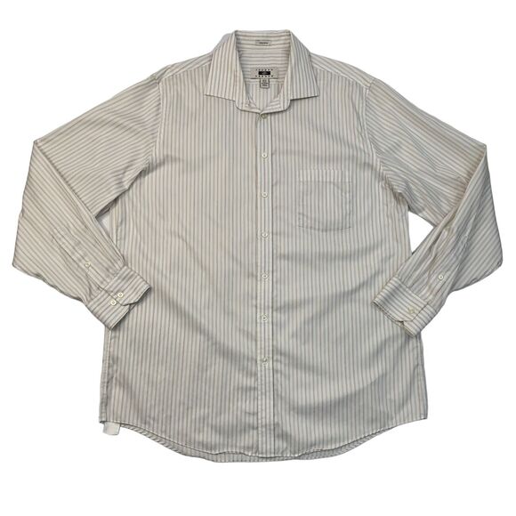Joseph Abboud Shirt Mens 17.5 TALL White Beige Striped Non Iron Dress Button Up - Picture 1 of 11